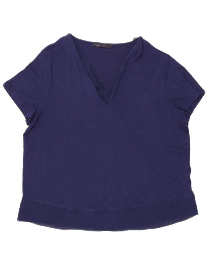 Marks & Spencer Damebluse Top UK 16 Large Navy Blue Viscose
