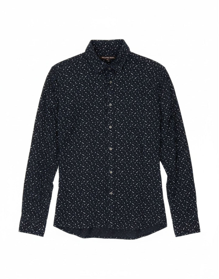 MICHAEL KORS Mens Slim Fit Shirt Small Navy Blue Flecked Cotton