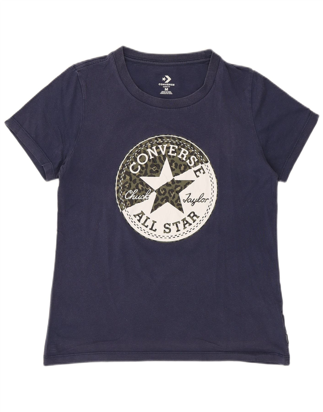 Converse Grafisk T-shirt top til kvinder UK 12 Mellem marineblå bomuld