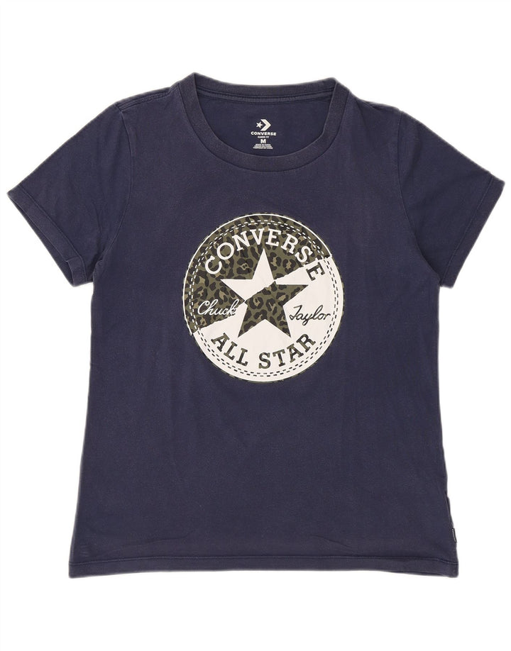 Converse Grafisk T-shirt top til kvinder UK 12 Mellem marineblå bomuld