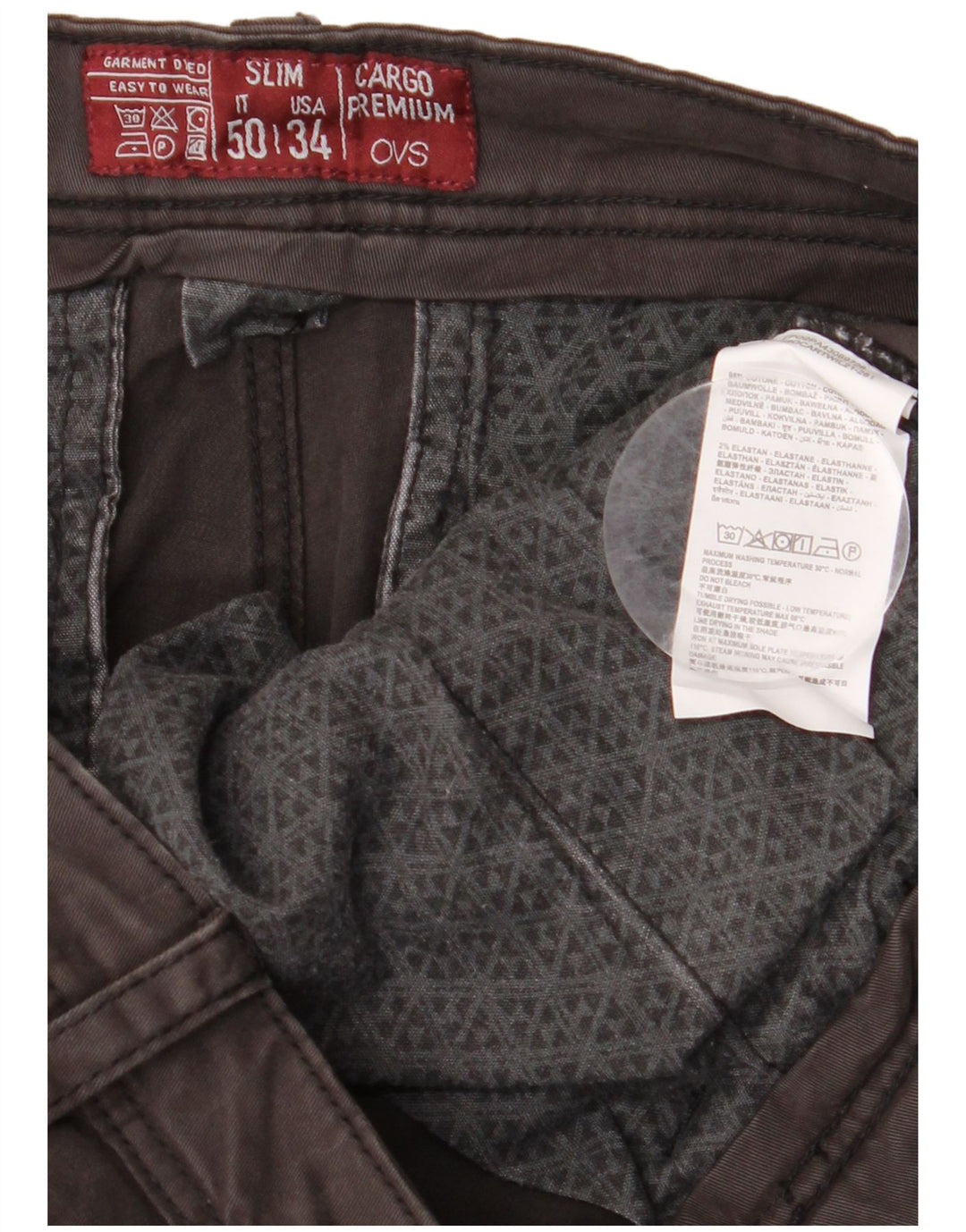 OVS Herre Straight Cargo Bukser IT 50 Large W34 L33 Grå Bomuld