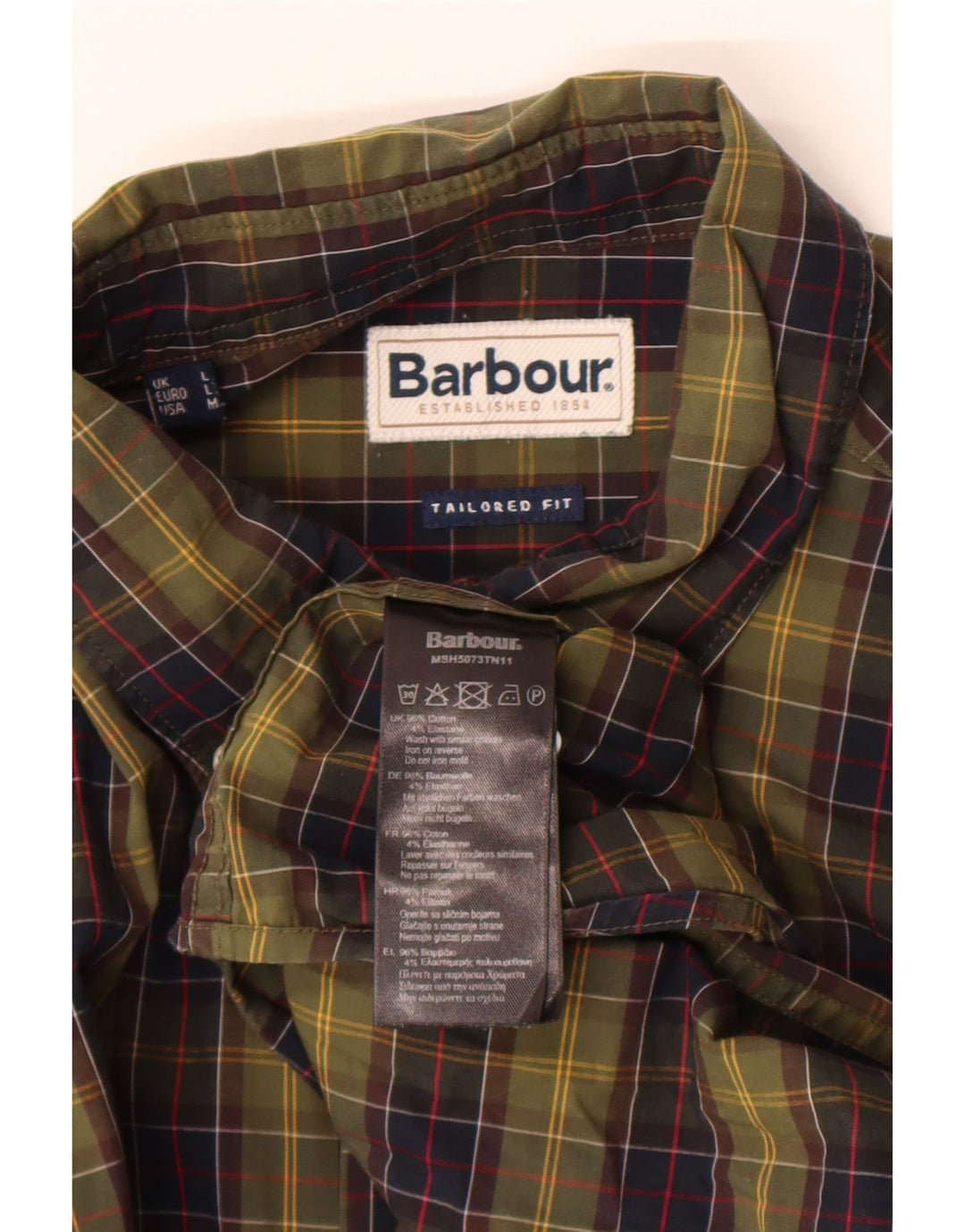 Barbour herre skræddersyet pasform skjorte stor kaki ternet bomuld