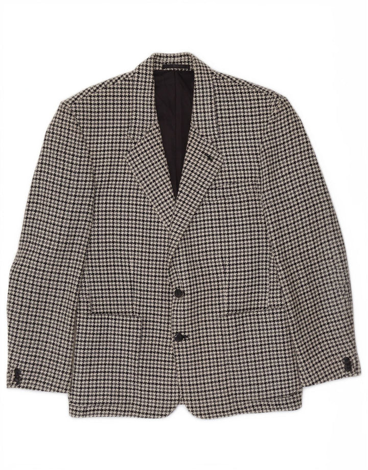 Vintage blazerjakke til mænd med 2 knapper UK 36 Small Grey Houndstooth Wool