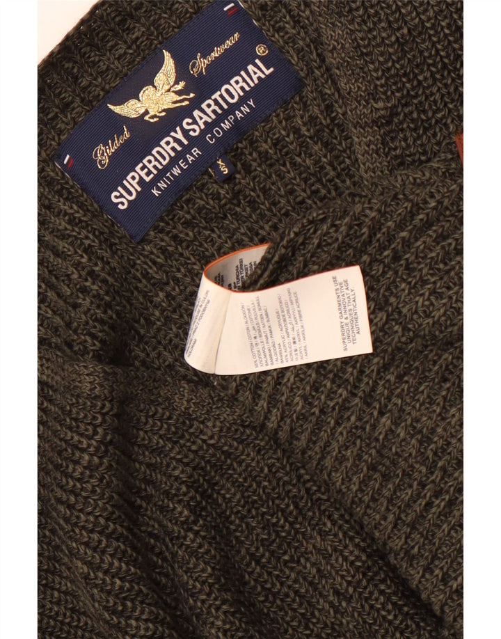 Superdry Dame Oversized V-hals sweater UK 6 XS Khaki Bomuld