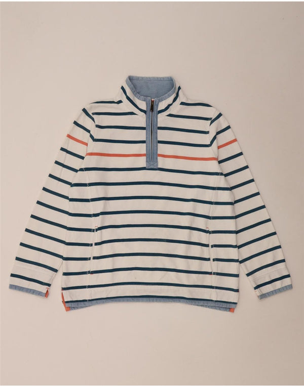 Fat Face Dame Zip Neck Sweatshirt Jumper UK 16 Stor hvid stribet bomuld