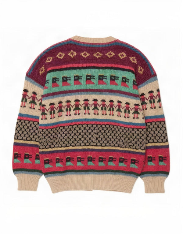 Vintage dame cardigan sweater UK 16 Large Multicolored Fair Isle