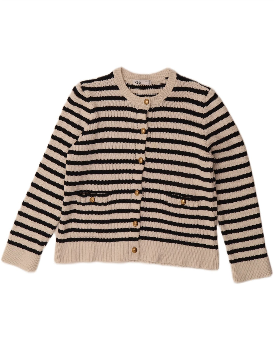 ZARA Oversized cardigantrøje til kvinder UK 14 Medium Hvidstribet