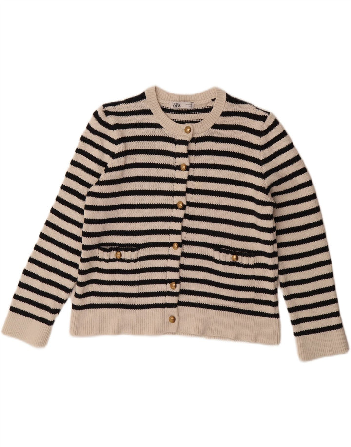 ZARA Oversized cardigantrøje til kvinder UK 14 Medium Hvidstribet