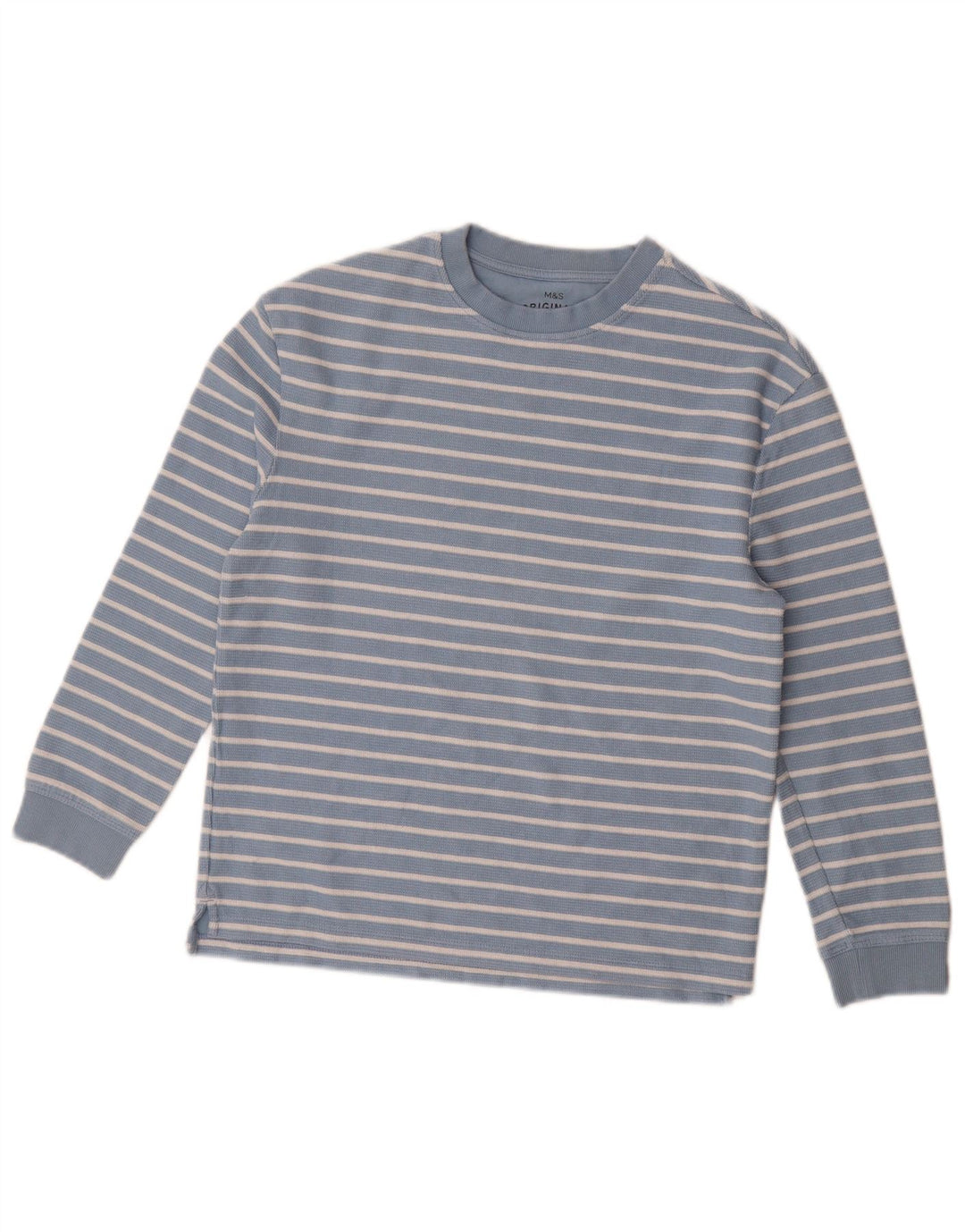 Marks & Spencer Boys Top Langærmet 11-12 år Blå Stribet Bomuld