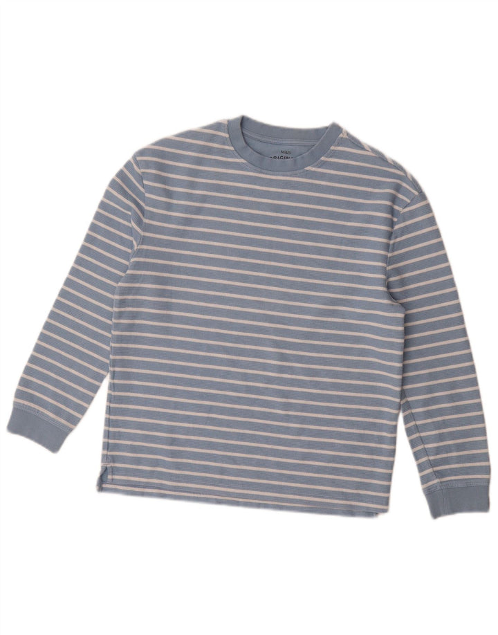 Marks & Spencer Boys Top Langærmet 11-12 år Blå Stribet Bomuld