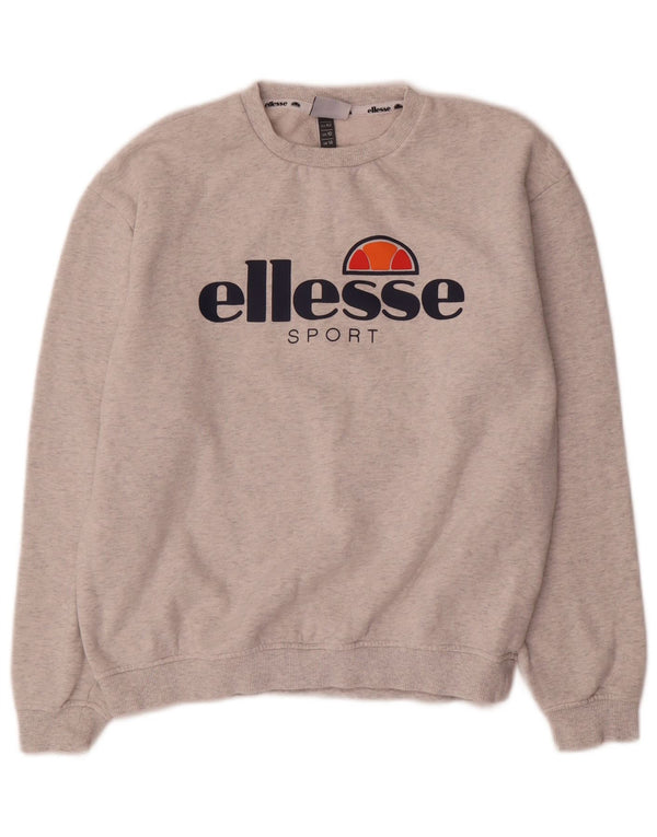 Ellesse Dame Grafisk Sweatshirt Jumper UK 14 Stor Grå Flecked Bomuld