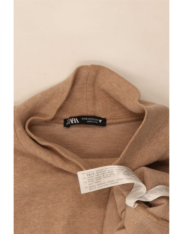 Zara Dame 3/4 ærme Skift Kjole UK 10 Small Beige Polyester