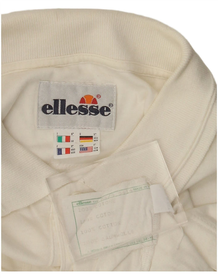 ELLESSE Langærmet Polo Shirt til mænd IT 50 Medium Hvid Geometrisk Bomuld