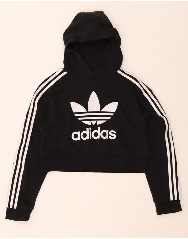 ADIDAS Piger Crop Grafisk Hoodie Jumper 11-12 År Sort Bomuld