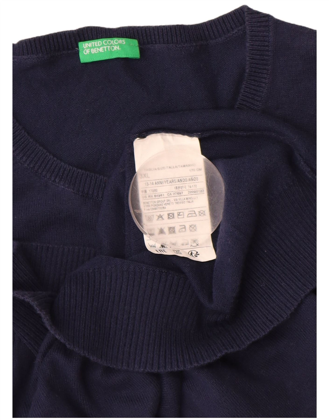 BENETTON Pige Cardigan Sweater 13-14 År 3XL Marineblå Bomuld