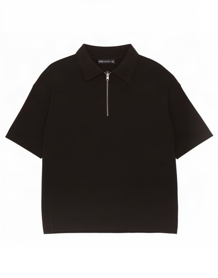 Marks & Spencer Dame Oversized Polo Shirt UK 10 Small Black