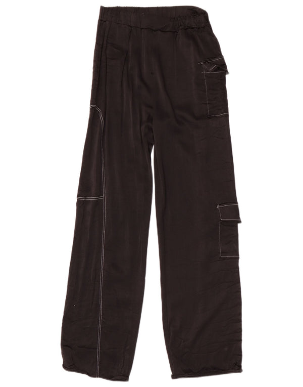 Zara Womens Wide Leg Cargo Trousers Small W26 L27 Black Viscose