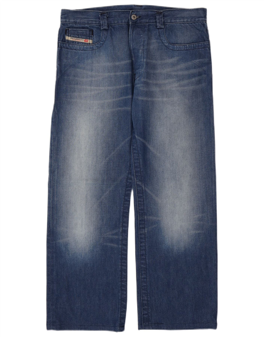 DIESEL Herre Acid Wash Straight Jeans W34 L29 Blå Bomuld