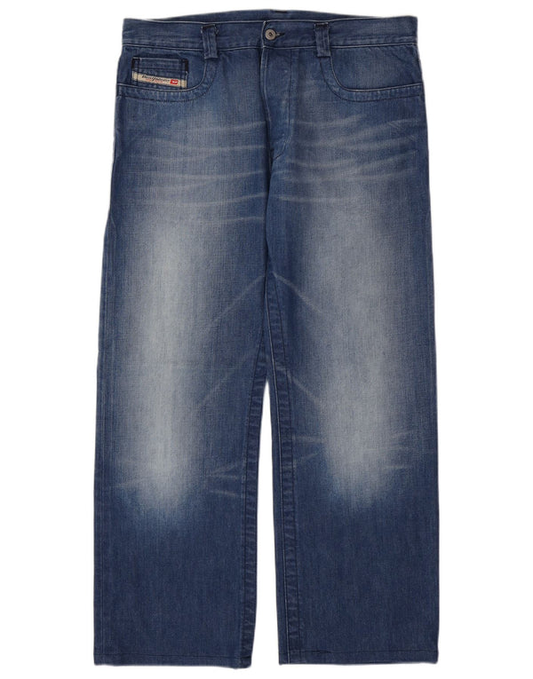 DIESEL Herre Acid Wash Straight Jeans W34 L29 Blå Bomuld