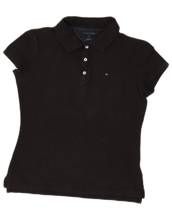 Tommy Hilfiger Dame Slim Fit Polo Shirt UK 14 Stor Sort Bomuld