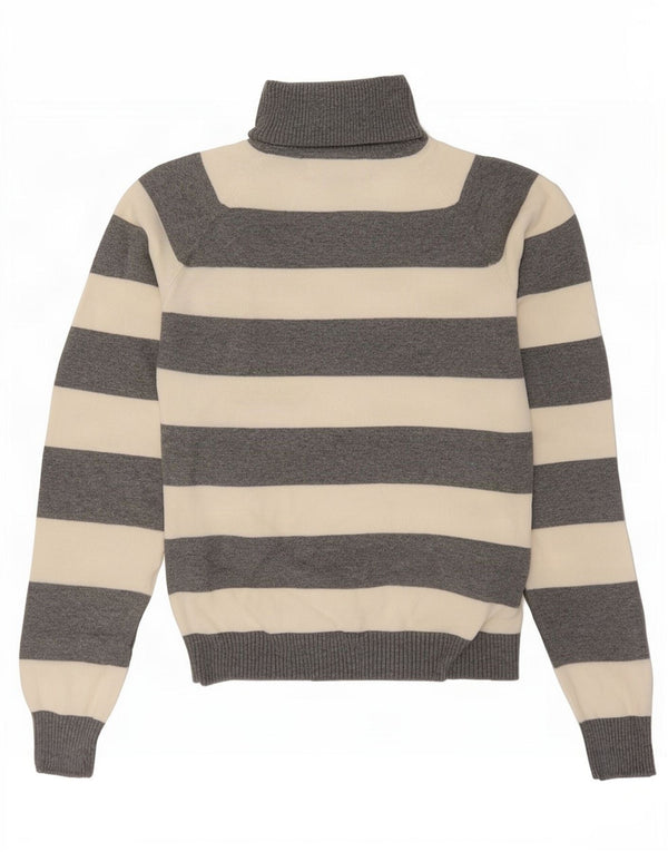 Zara Womens Crop Roll Neck Jumper Sweater UK 10 Small Grey Striped Cotton