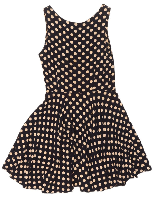 Sweet Miss Womens Ærmeløs Swing Dress UK 8 Small Black Polka Dot Cotton