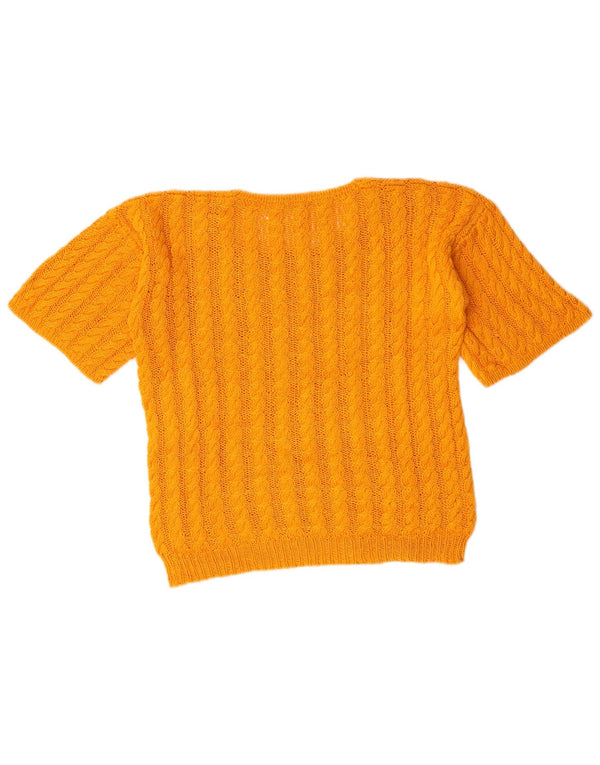 Vintage Womens Crop Boat Neck Jumper Sweater UK 14 Medium Yellow