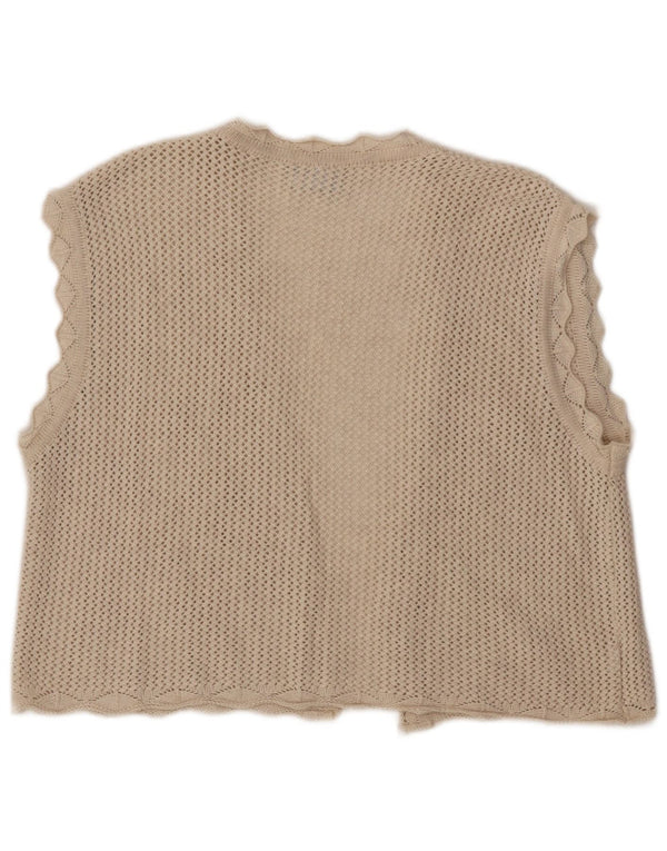 VINTAGE Womens Crop Ærmeløs hæklet cardigan sweater UK 14 Large Beige