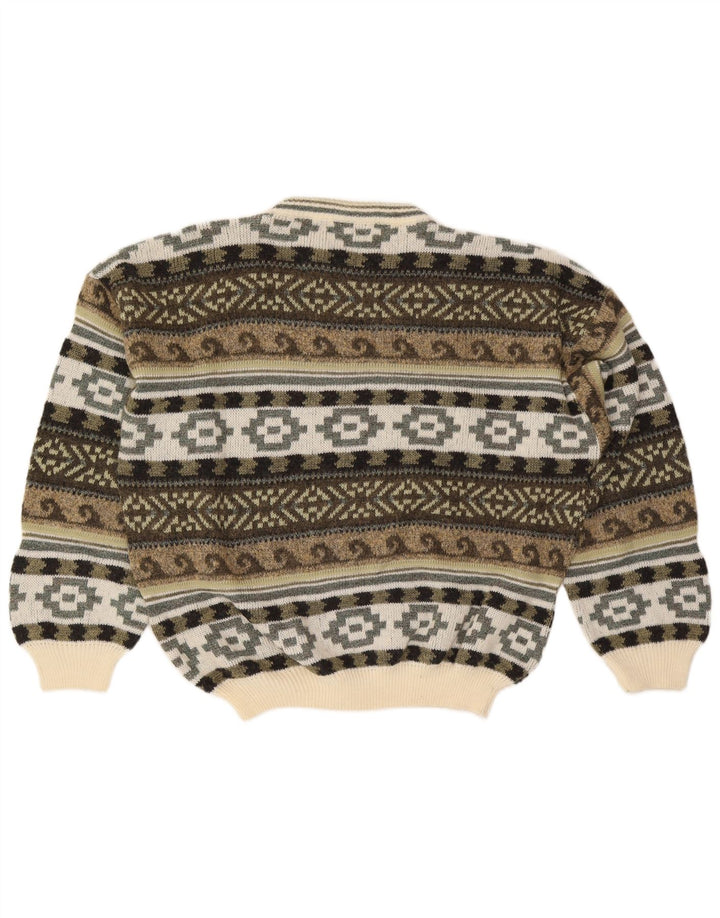 Alcatraz Herre Crew Neck Jumper Sweater Large Khaki Fair Isle Wool