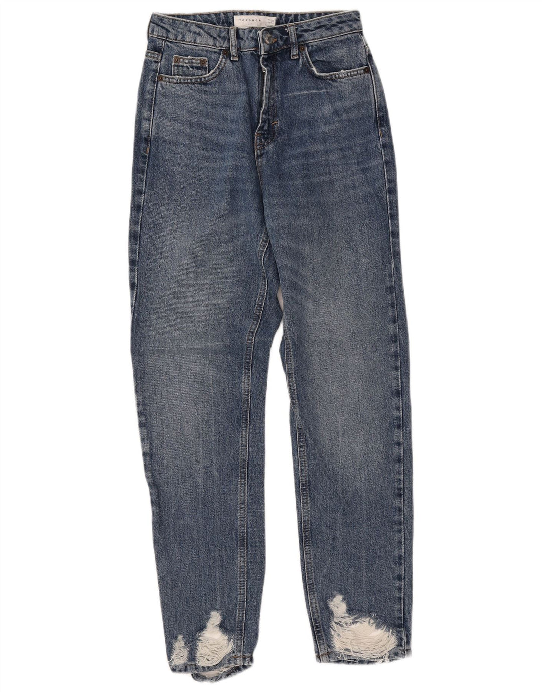 Topshop Dame Mor Distressed Straight Jeans W26 L28 Blå Bomuld