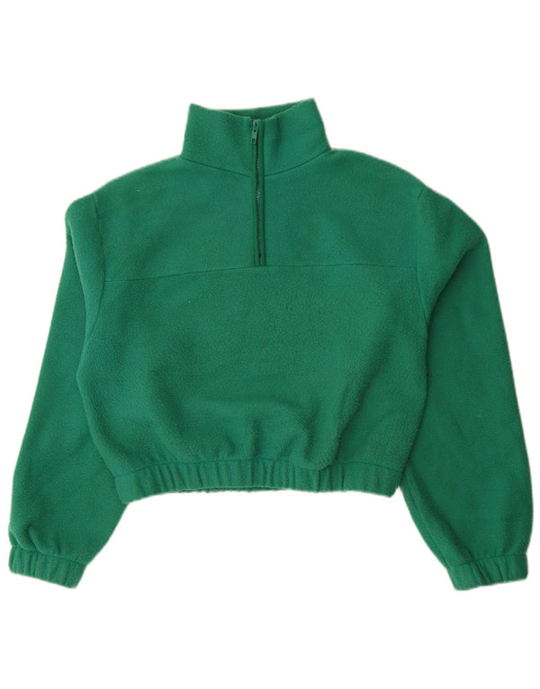Topshop Dame Crop Zip Neck Oversized Fleece Jumper UK 10 Small Green