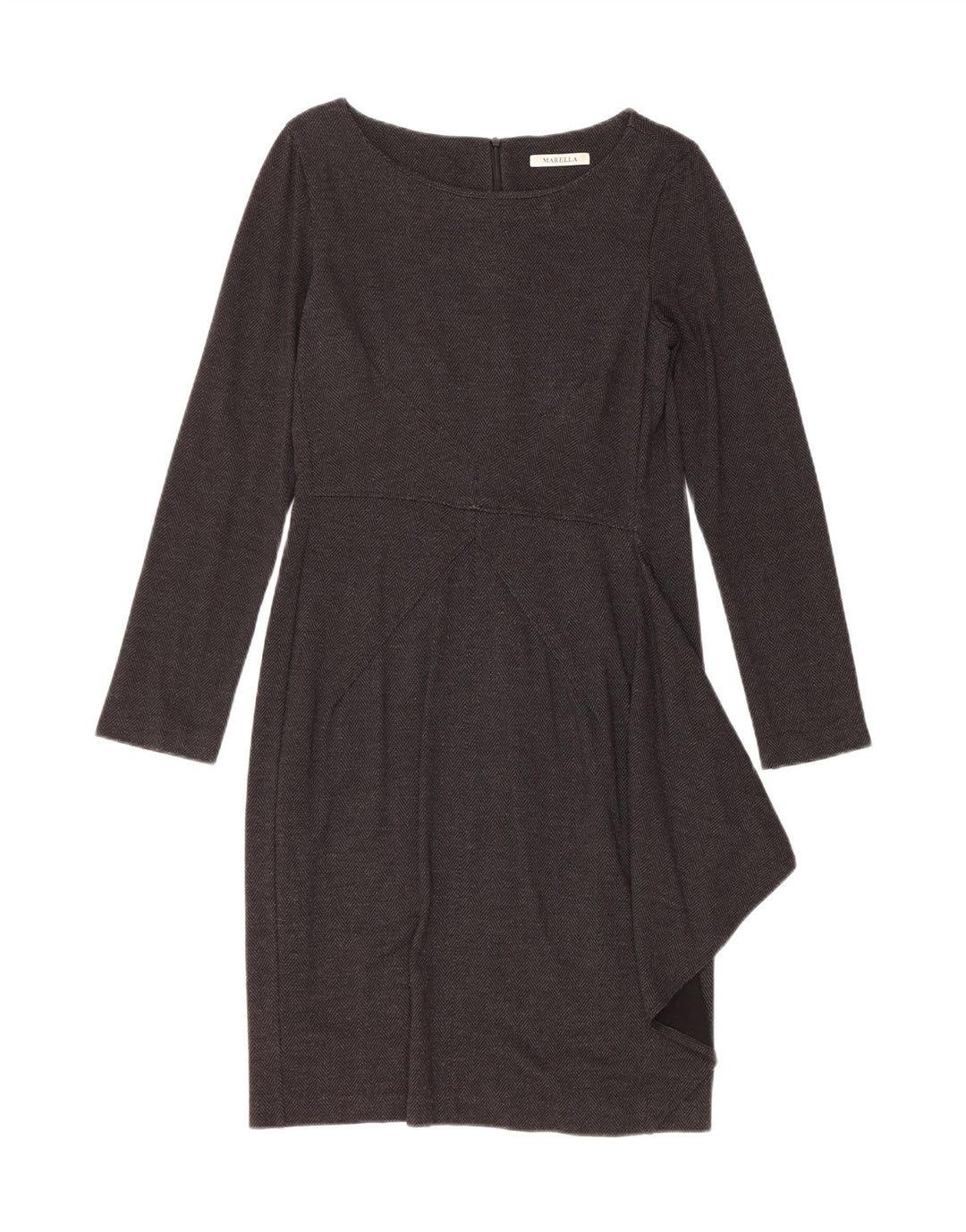 Marella Dame Langærmet Skede Kjole UK 12 Medium Grey Herringbone