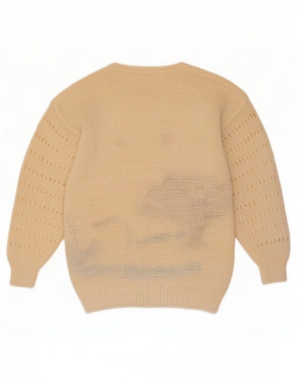 Vintage Kvinders Grafisk Boat Neck Jumper Sweater UK 16 Large Off White