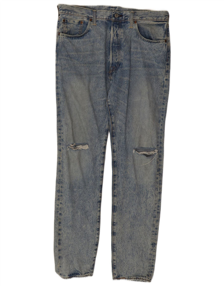 Levi's Herre 501 Distressed Straight Jeans W34 L34 Blå Bomuld