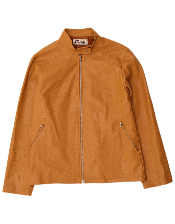 Vintage Dame imiteret læderjakke UK 14 Large Beige Patchwork Polyvinyl