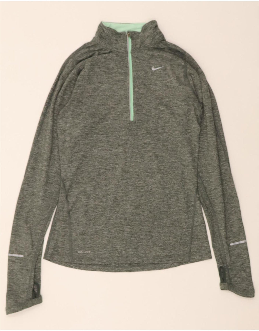 NIKE Womens Dri Fit Zip Neck Pullover Tracksuit Top UK 6 XS Green Flecked Vintage Nike and Second-Hand Nike from Messina Hembry 