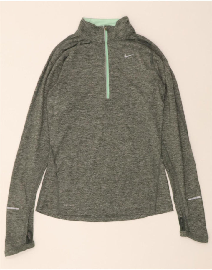 NIKE Womens Dri Fit Zip Neck Pullover Tracksuit Top UK 6 XS Green Flecked Vintage Nike and Second-Hand Nike from Messina Hembry 