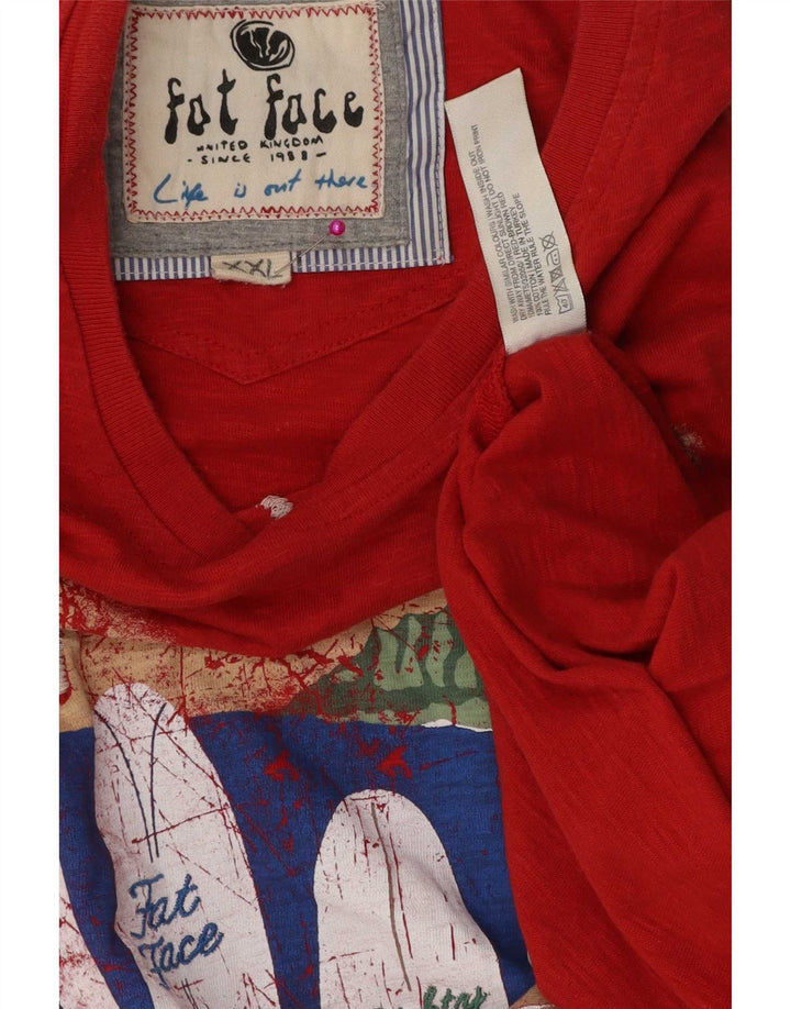 Fat Face Herre Grafisk T-Shirt Top 2XL Rød Bomuld