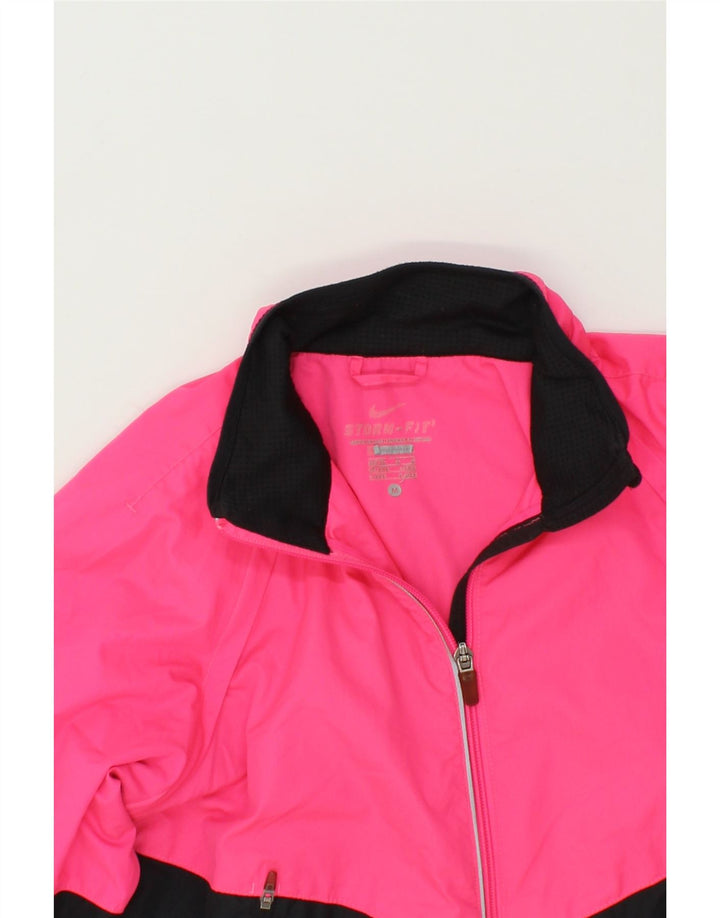 NIKE Womens Dri Fit Rain Jacket UK 12/14 Medium Pink Colourblock Polyester Vintage Nike and Second-Hand Nike from Messina Hembry 