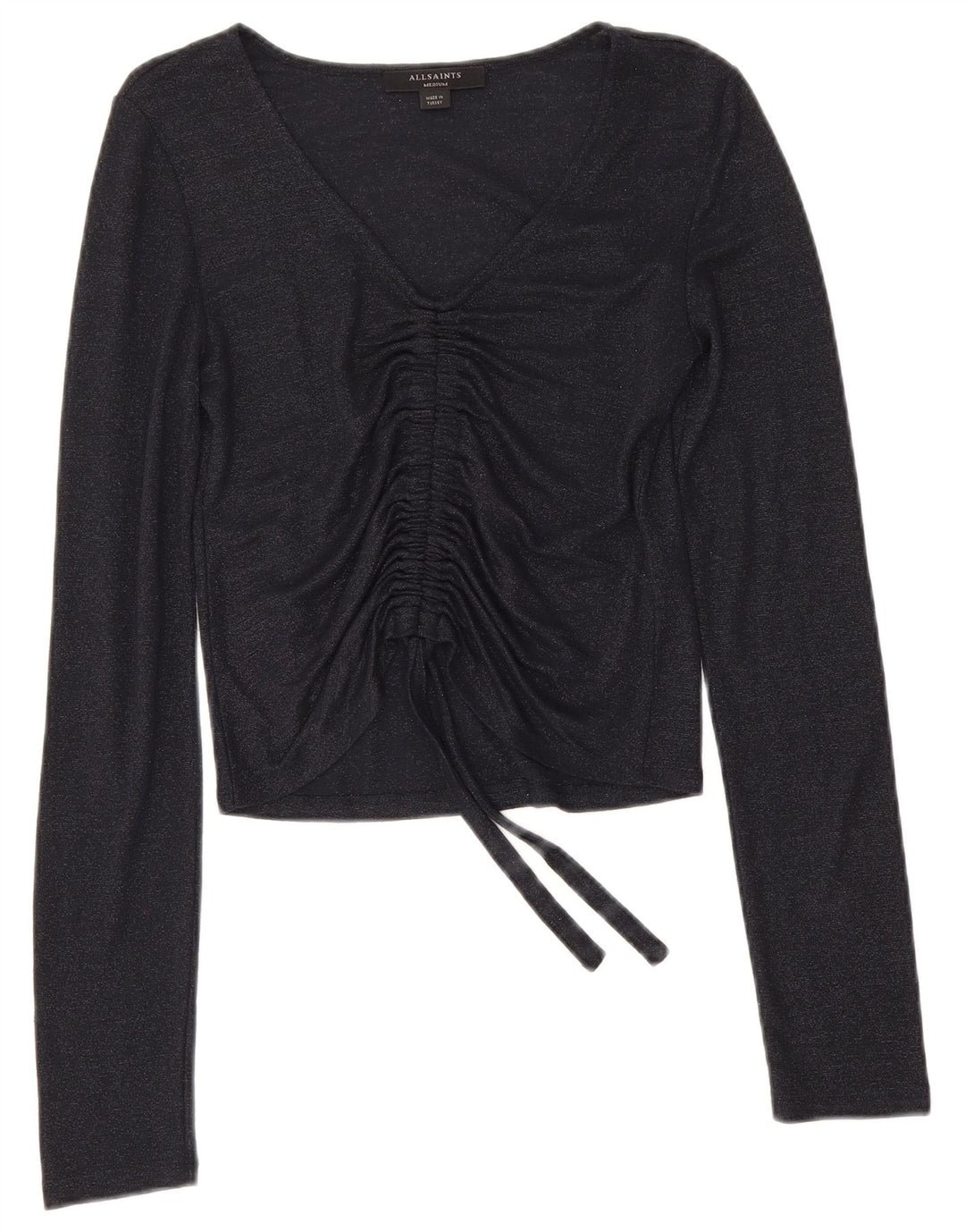 All Saints Dame Crop Top Langærmet UK 12 Medium Navy Blue Viscose