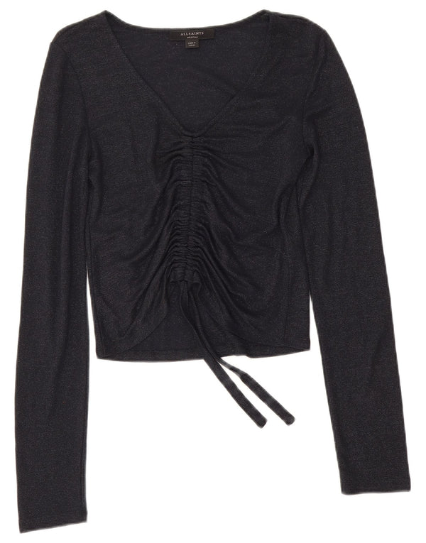 All Saints Dame Crop Top Langærmet UK 12 Medium Navy Blue Viscose