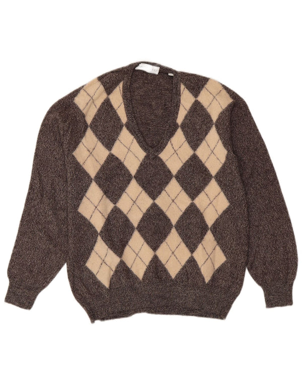 PAQUITO Dame V-hals sweater UK 14 Medium Grey Argyle/Diamond