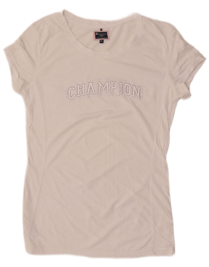 Champion Dame Grafisk T-Shirt Top UK 12 Medium White