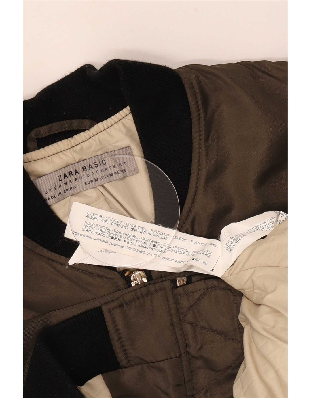 Zara Womens Oversized Bomber Jacket UK 14 Medium Khaki Colourblock