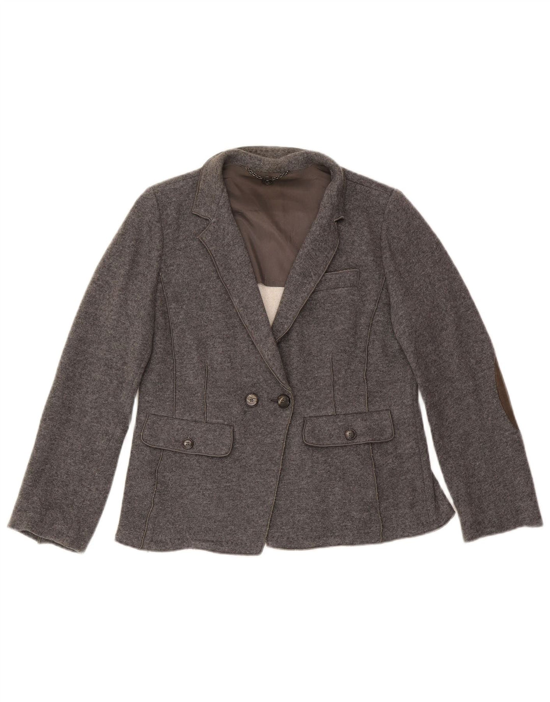 Marella Dame Dobbeltradet Blazer Jakke UK 18 XL Grå Uld