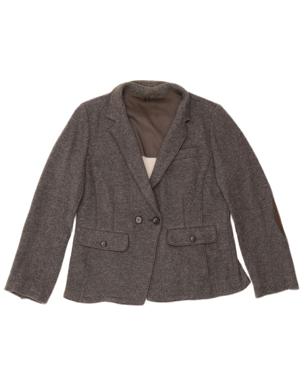 Marella Dame Dobbeltradet Blazer Jakke UK 18 XL Grå Uld
