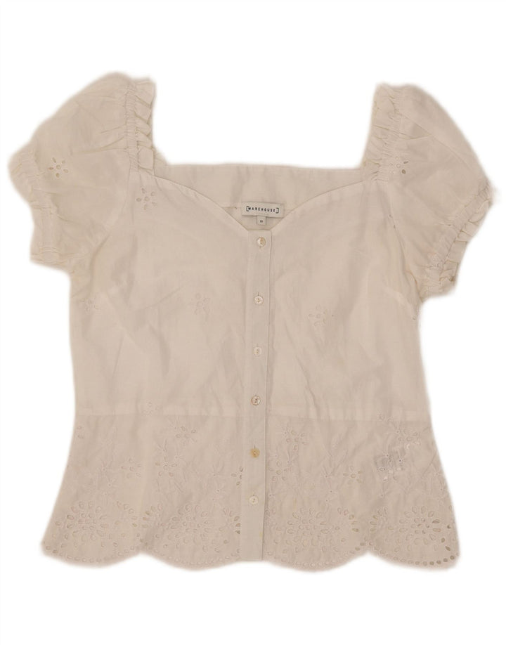 WAREHOUSE Kortærmet skjortebluse til kvinder UK 10 Lille hvid polyester