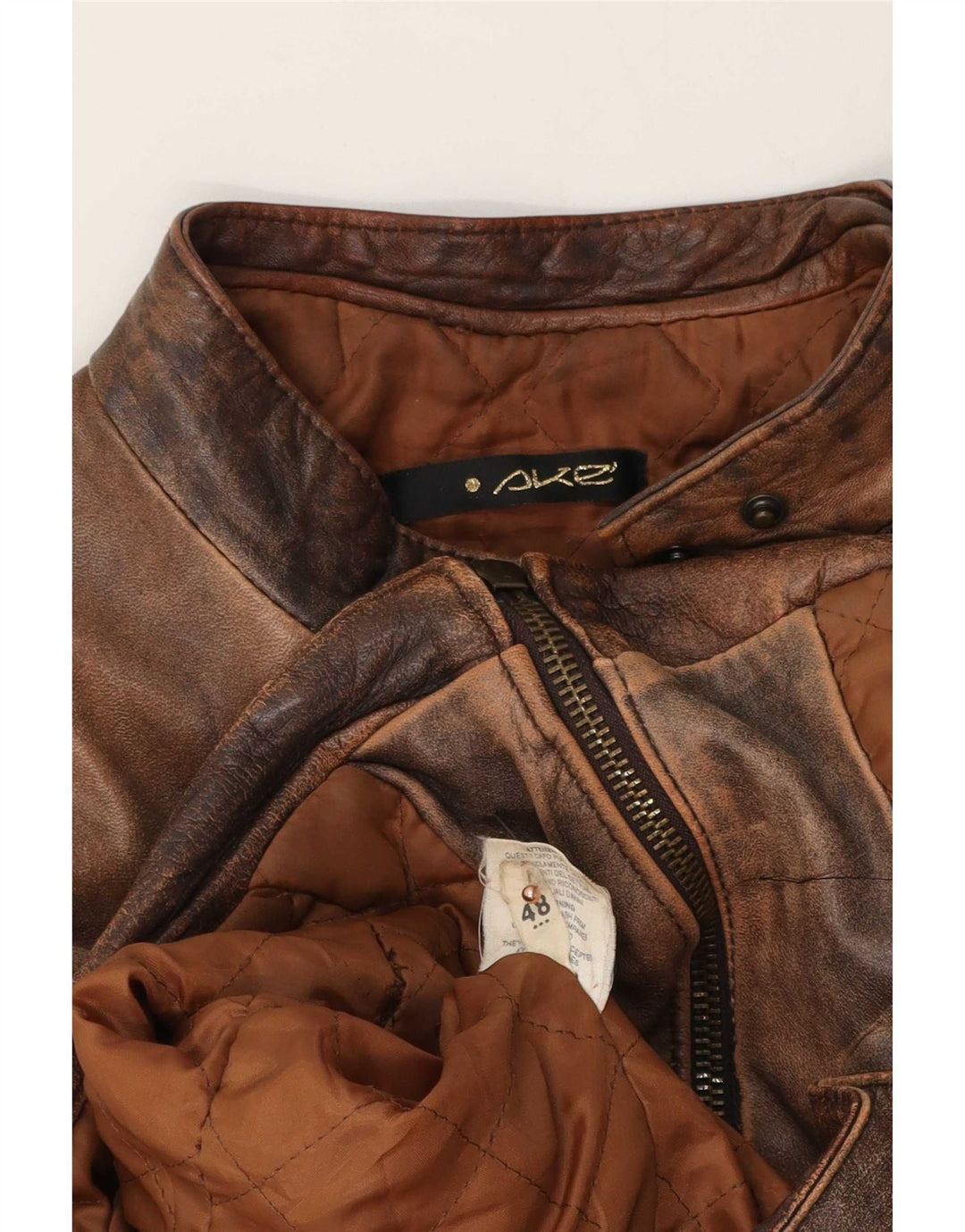 Vintage dame læder racerjakke IT 48 XL Brun