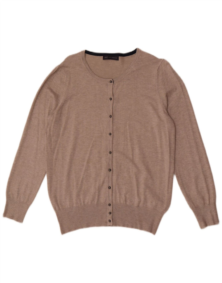 Marks & Spencer Dame Cardigan Sweater UK 16 Stor Beige Viscose