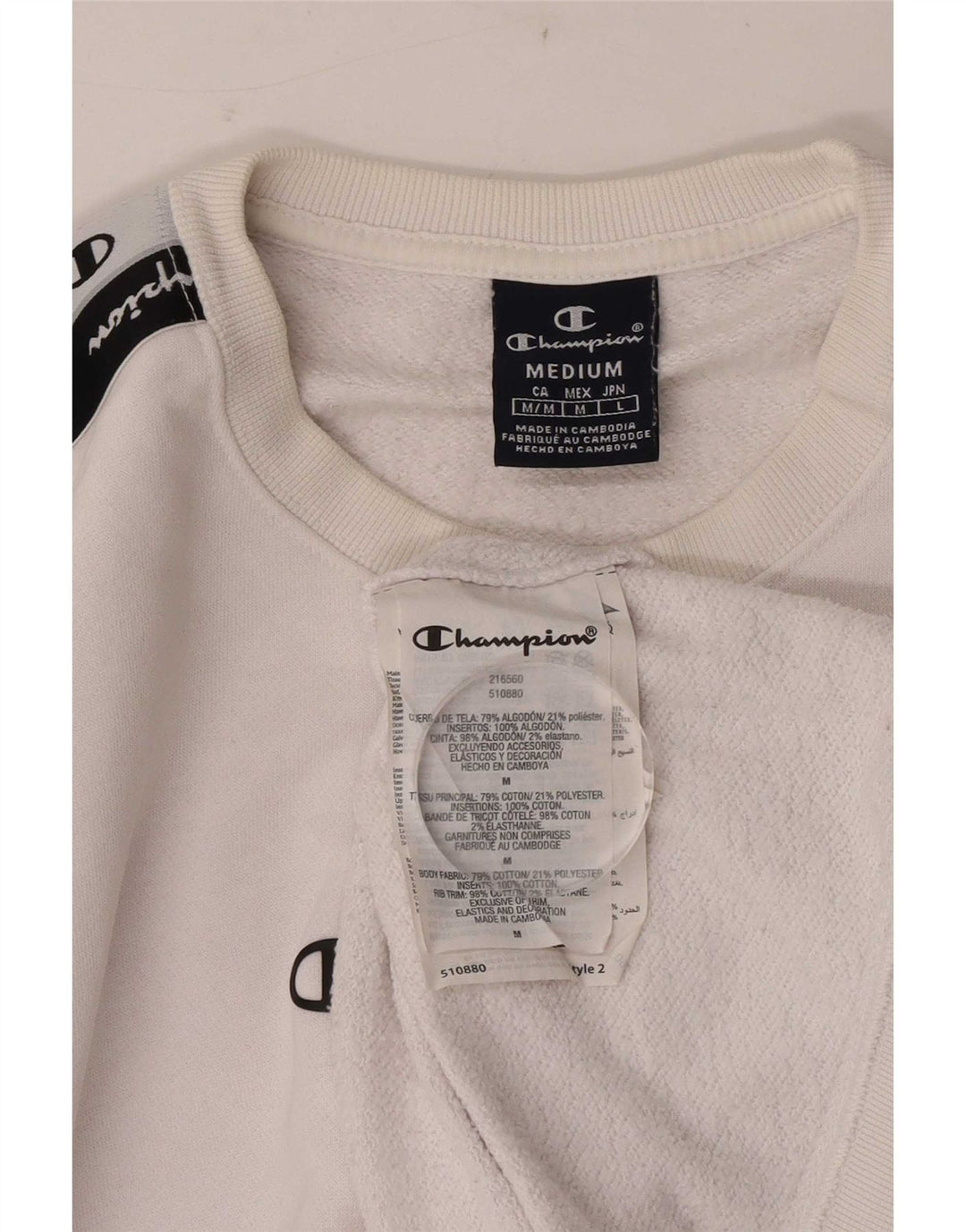Champion Herre Grafisk Sweatshirt Jumper Medium Hvid Colourblock Bomuld